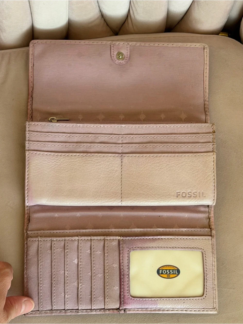 Fossil Pale Pink Leather Foldover Wallet with Silver-Tone Lock